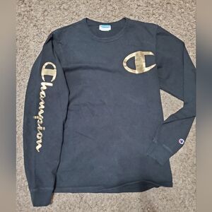Champion Black&Gold Men's Long Sleeve Tee, Size Medium